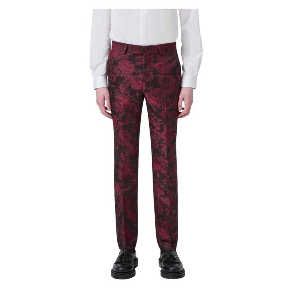 Twisted Tailor Mens Floral Slim Pants / Rose Red/Lime Green